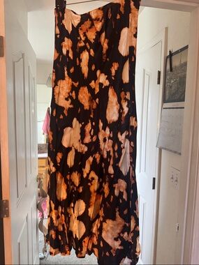 Adrianna Papell Black Maxi Skirt with Orange and Cream Abstract Print